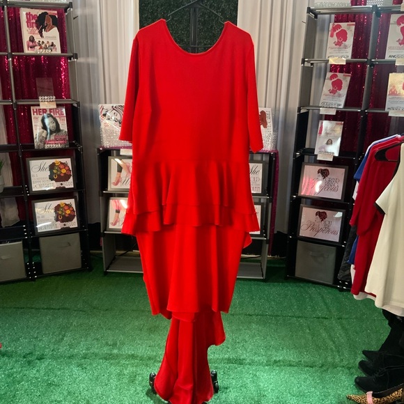 Ashley Stewart Dresses & Skirts - Ashley Stewart Vibrant Red Layered Peplum Maxi Dress